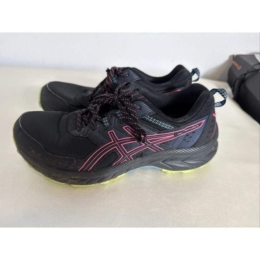 ASICS Gel-Venture 9 Women's sz 10 Trail Running Shoes Black/Pink – Great